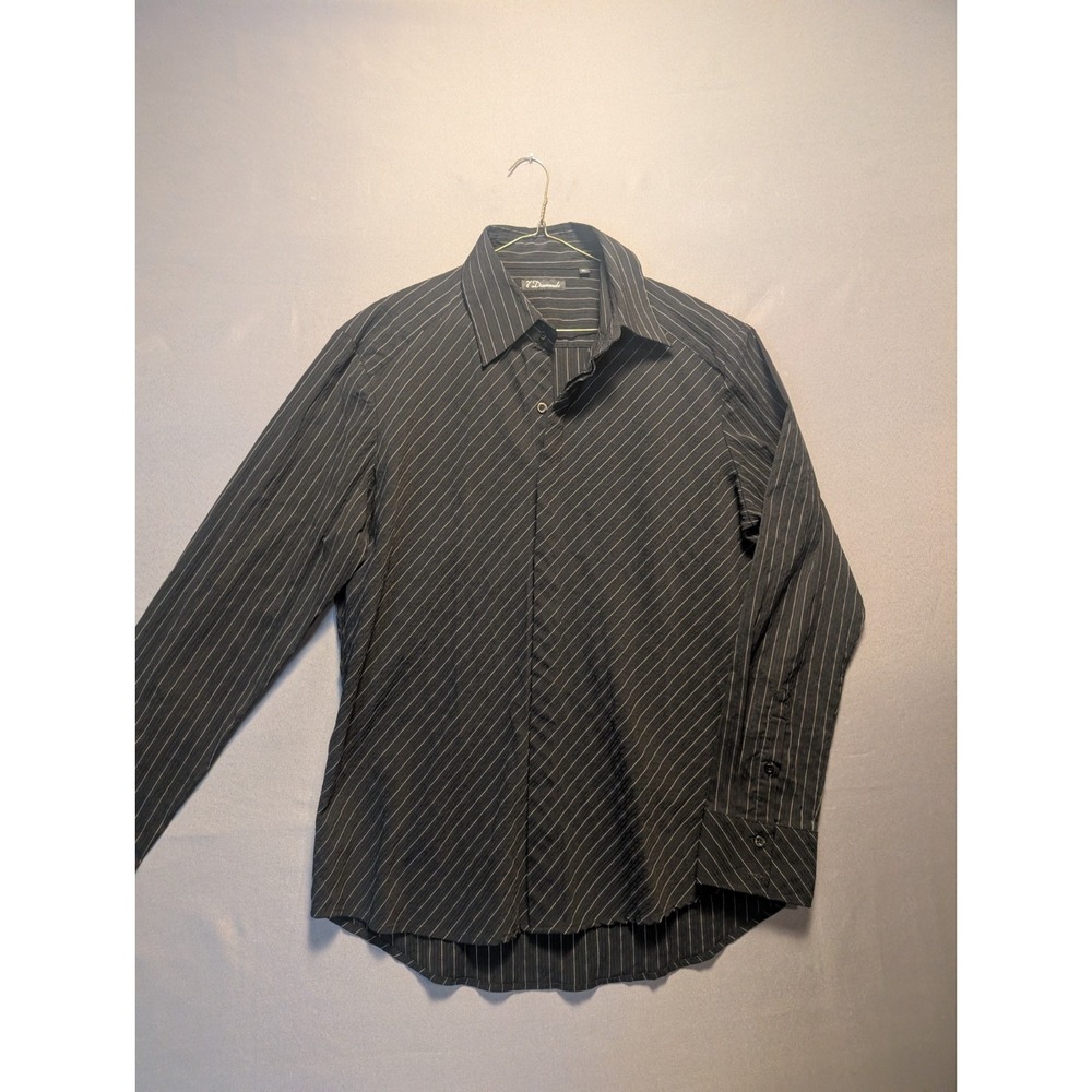 7 Diamonds Mens XL Black White Pinstripe Long Sleeve Button Up Shirt